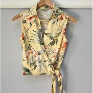 Tommy Bahama Sleeveless Wrap Blouse Waist Tie Top Tropical Hawaiian Vacation